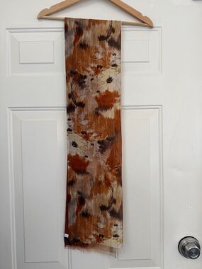 Talbots Rust Brown Floral Print 100% Silk Scarf